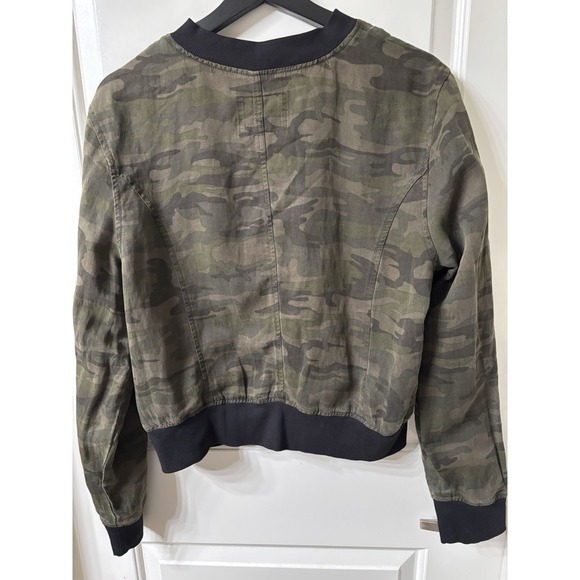 ANTHROPOLOGIE Sanctuary Camo Print Bomber Jacket Military Aviator Sz L Linen - Picture 2 of 7